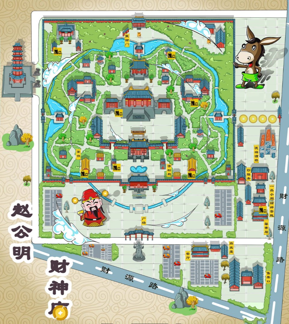 延安寺庙类手绘地图